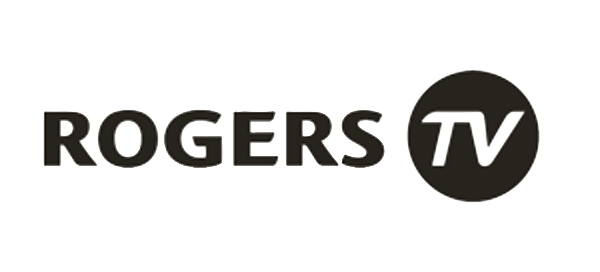 Rogers TV logo in black and white.