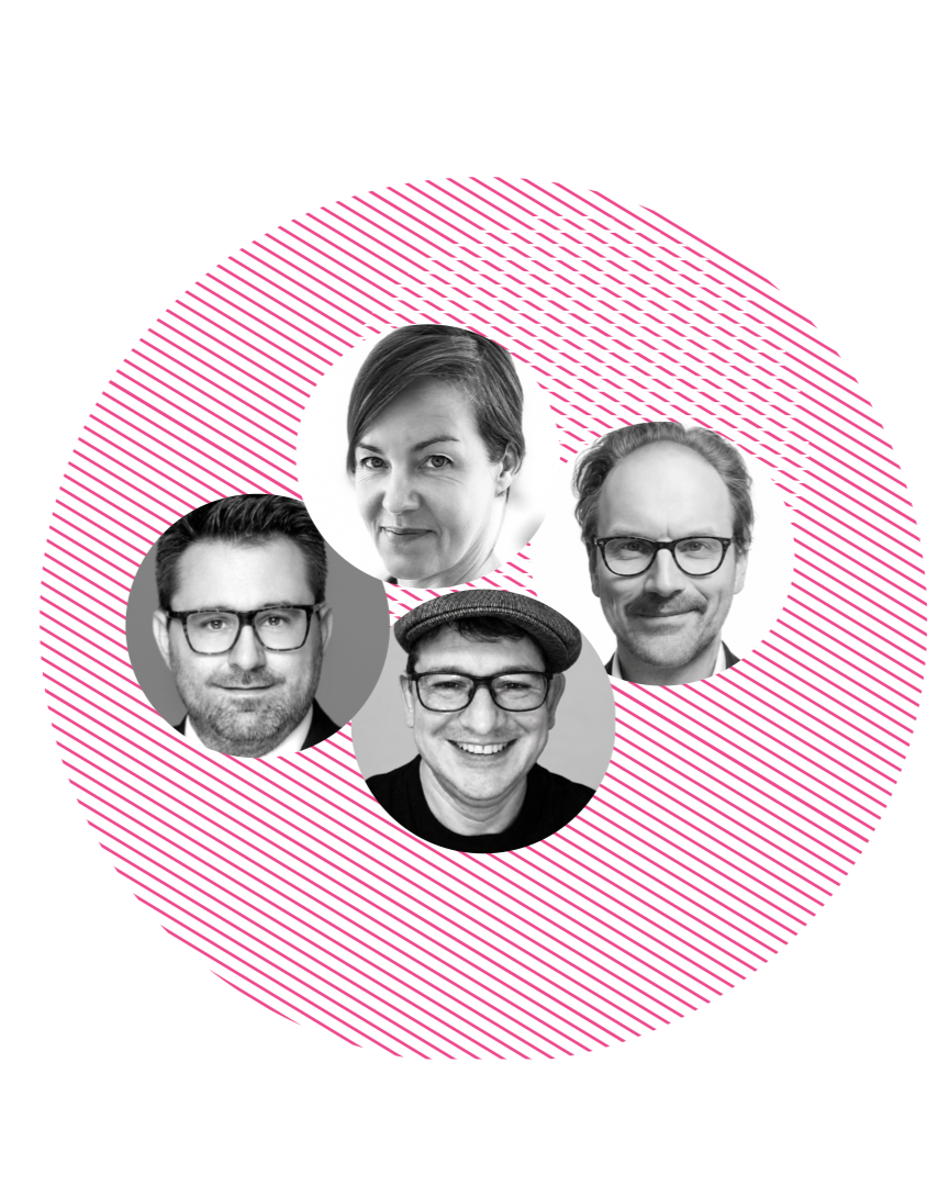 A graphic design featuring four black-and-white photographs of Clouz team