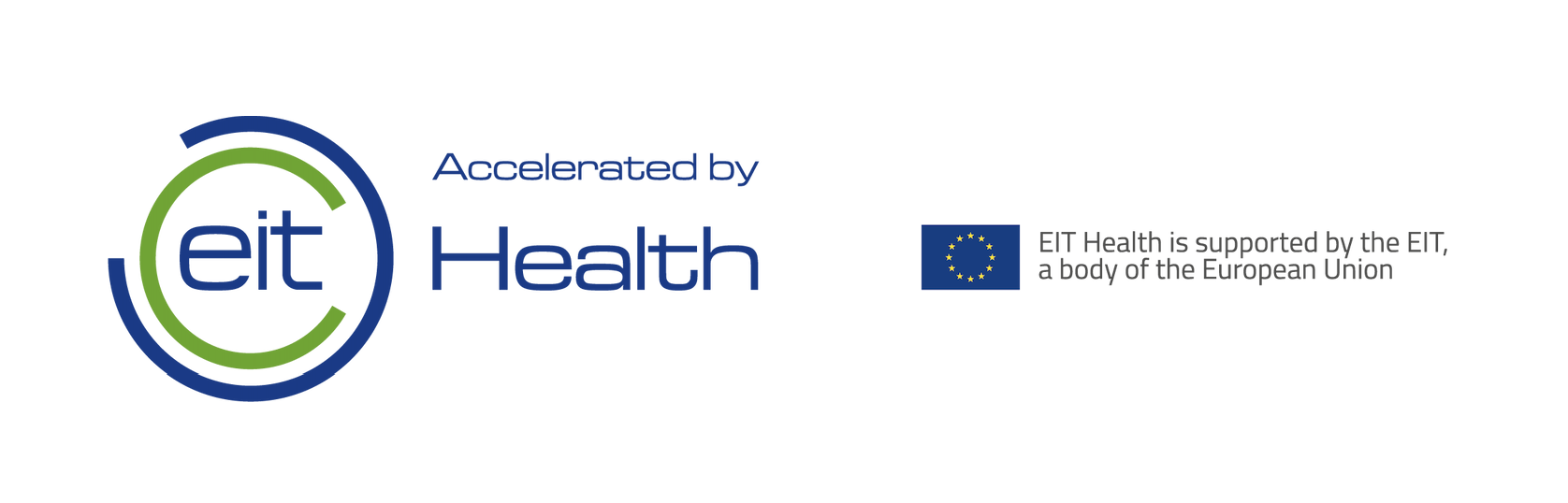 EIT Health logo with the text  "Accelerated by EIT Health" and the European Union flag with the supporting statement.