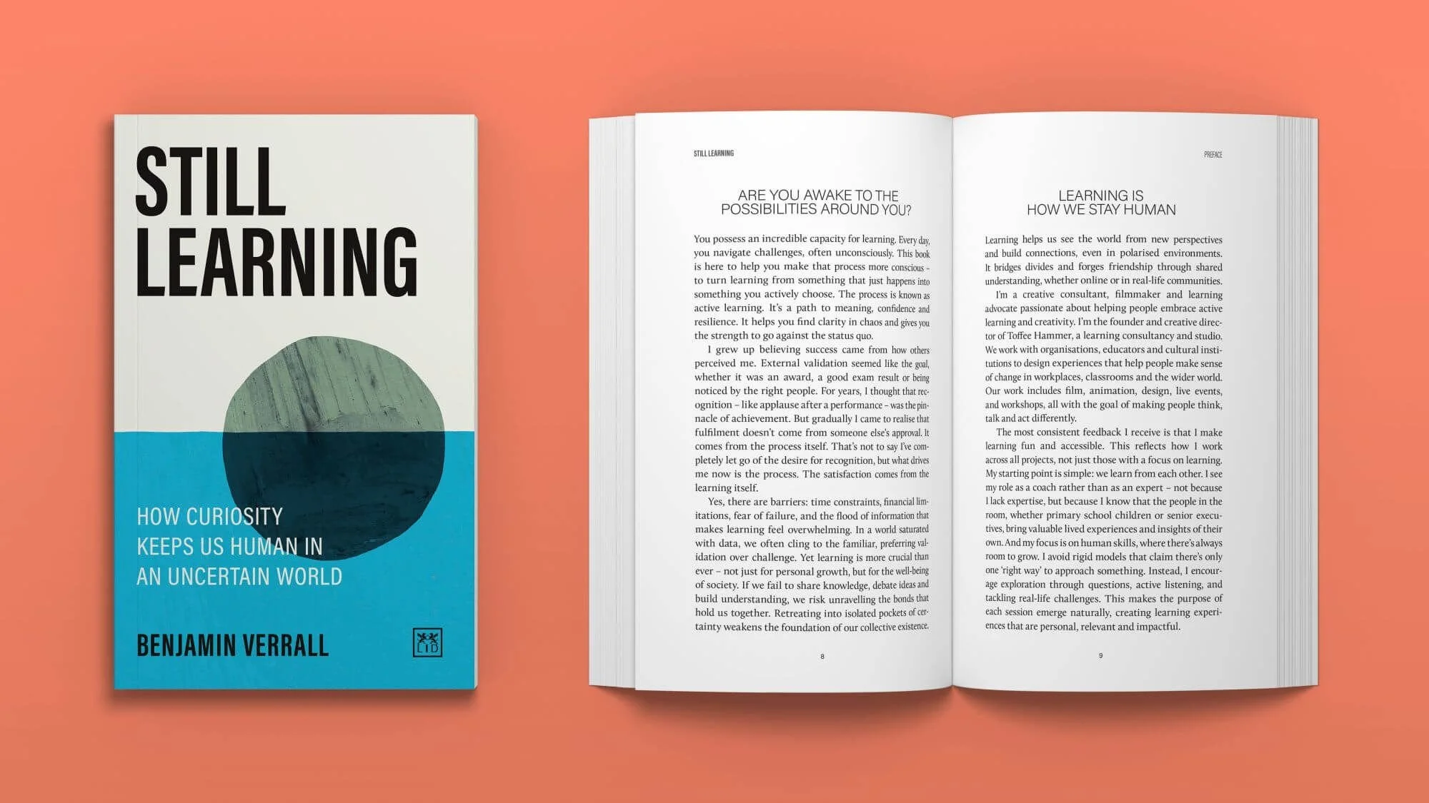 Still Learning by Benjamin Verrall - Book cover and open pages
