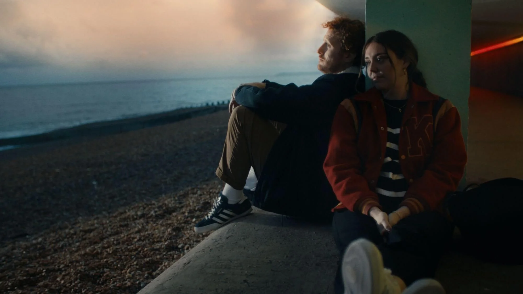 Harry Michell as Joe and Maddie Rice as Katherine in Bottle Alley (Hastings) in Shouting at the Sea.