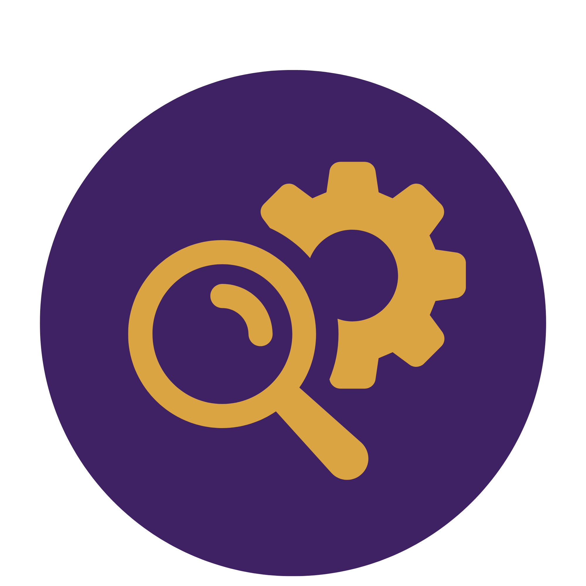 A graphic with gears and swirling lines in purple and gold colors representing technology or engineering concepts.