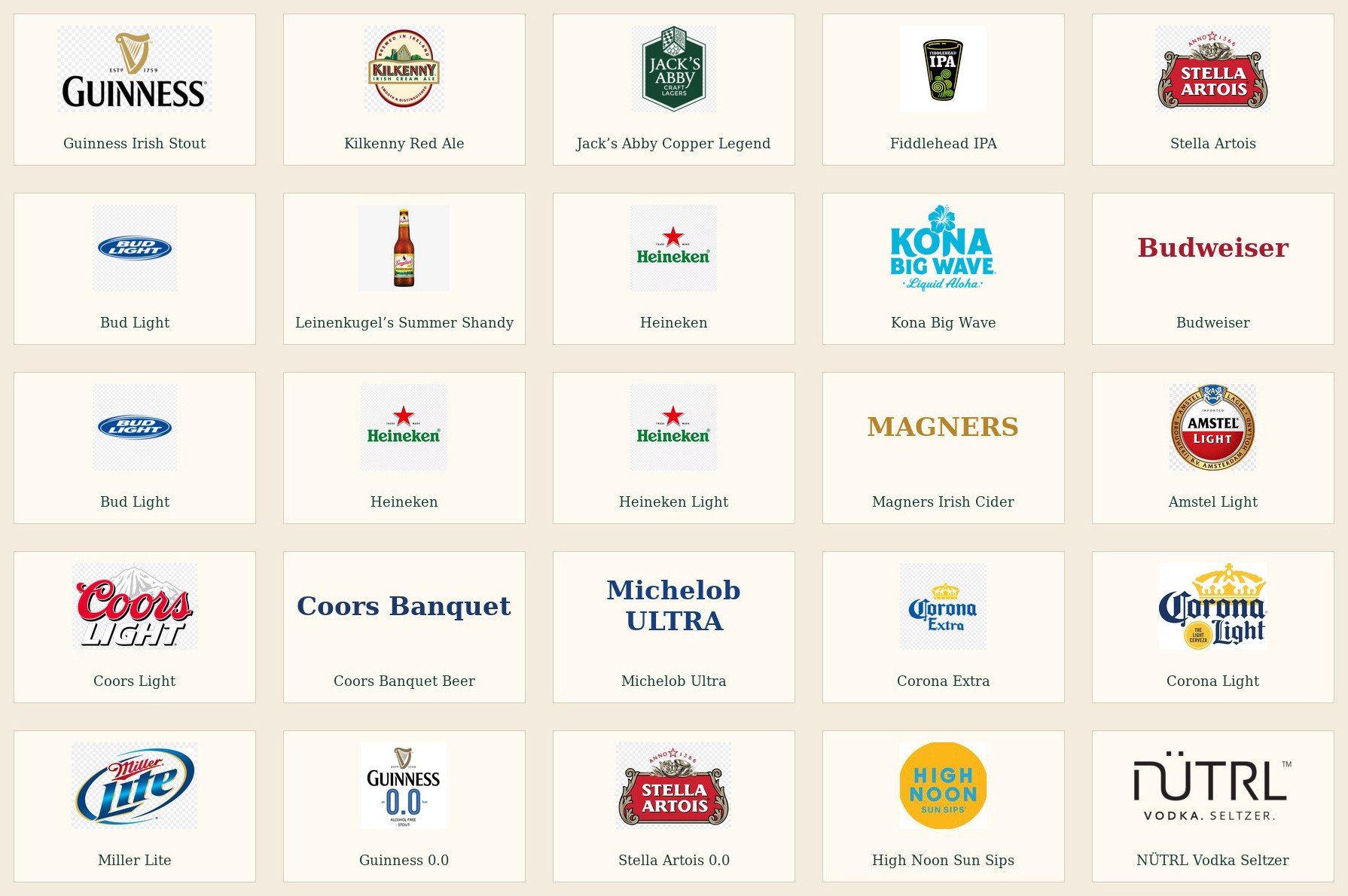 Beer, cider, alcohol-free and ready-to-drink brands served at McKeon's on McLean