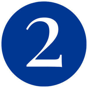 A blue circular sign with the white number 2 in the center.