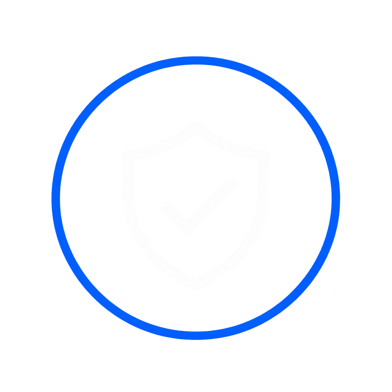 Shield icon with a check mark inside a circle on a blue background, representing security or protection.