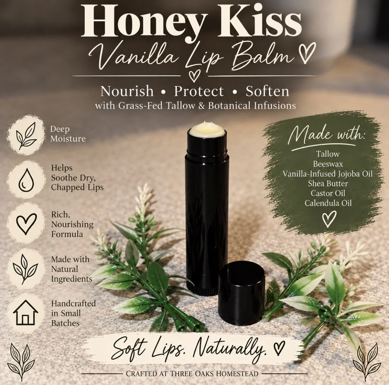HoneyKiss Tallow Lip Balm - Vanilla
