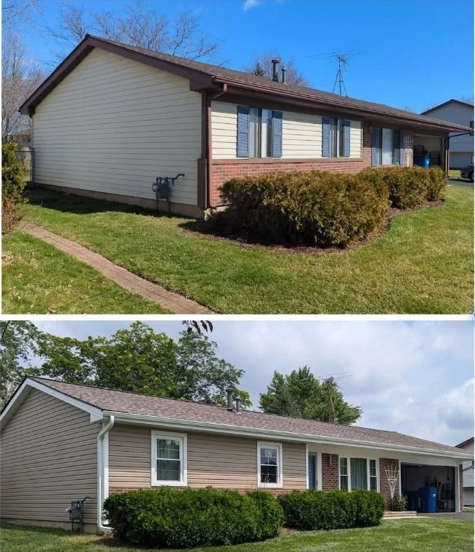 Roofing and exterior remodel — before and after, August 2024.