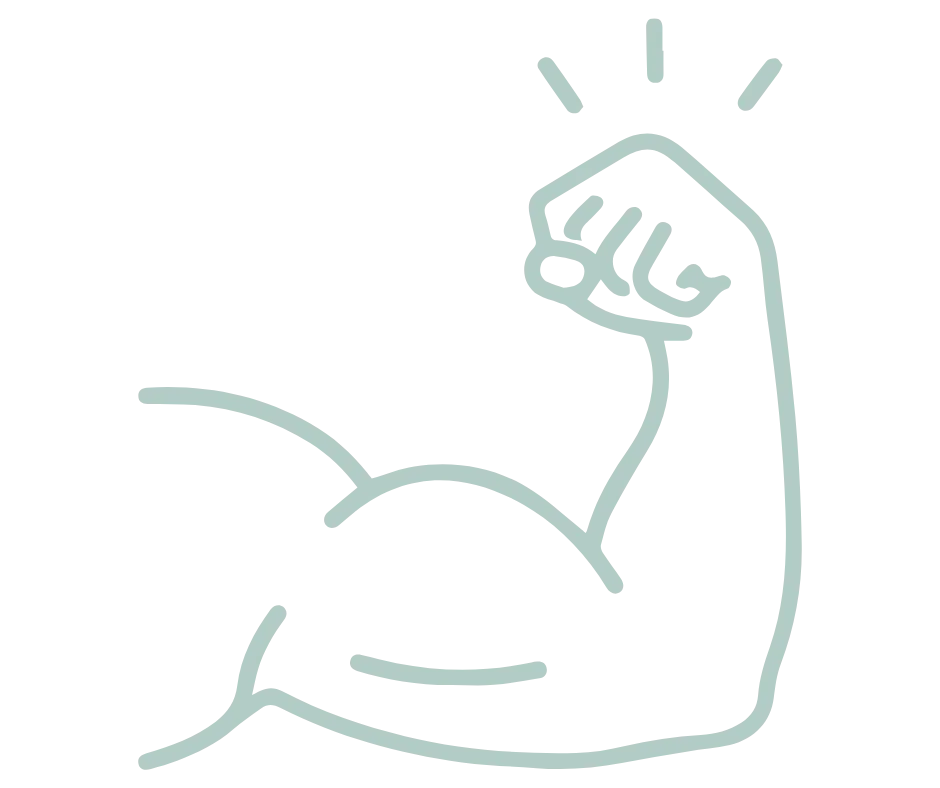 Une illustration simple représentant un bras musclé en position de lever de biceps, stylisé en ligne avec des traits pour indiquer la force et la puissance.