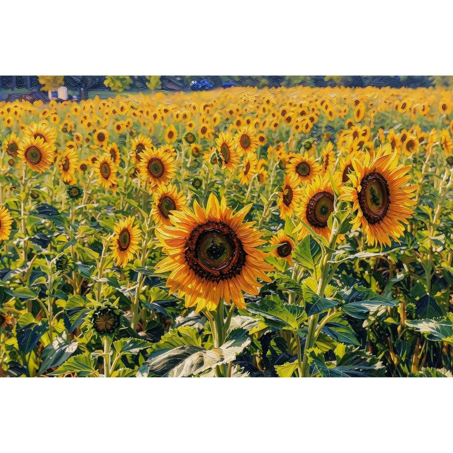 Originally a fine art photograph, this landscape has been masterfully reimagined into a rich impressionist oil painting style with thick, sweeping brushstrokes.