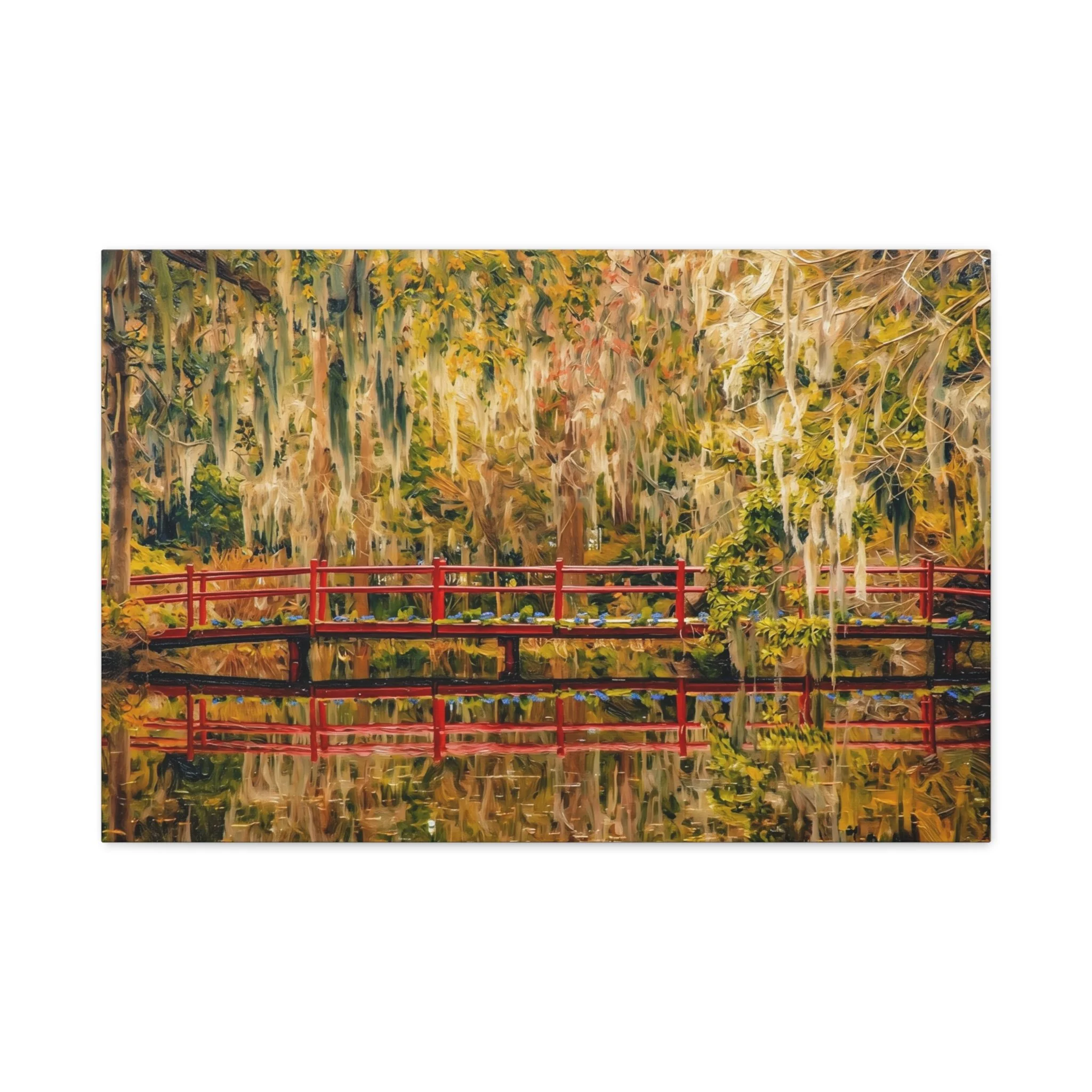 The Red Bridge at Magnolia Plantation Canvas Art — Southern Elegance