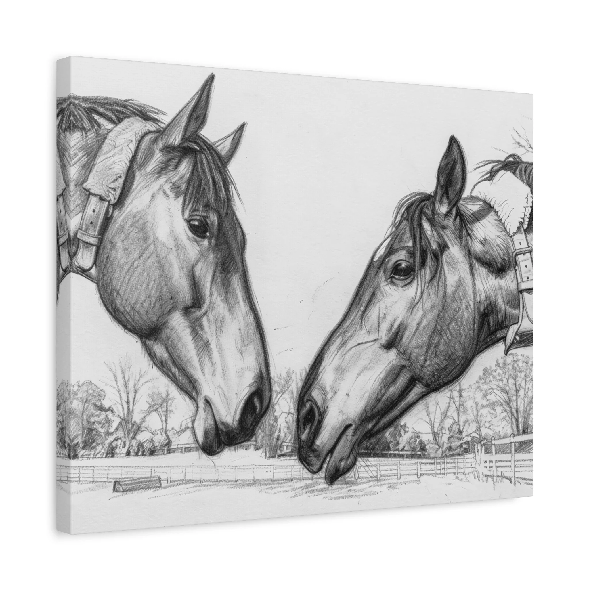 Two Horses Charcoal Sketch Fine Art Canvas Gallery Wrap