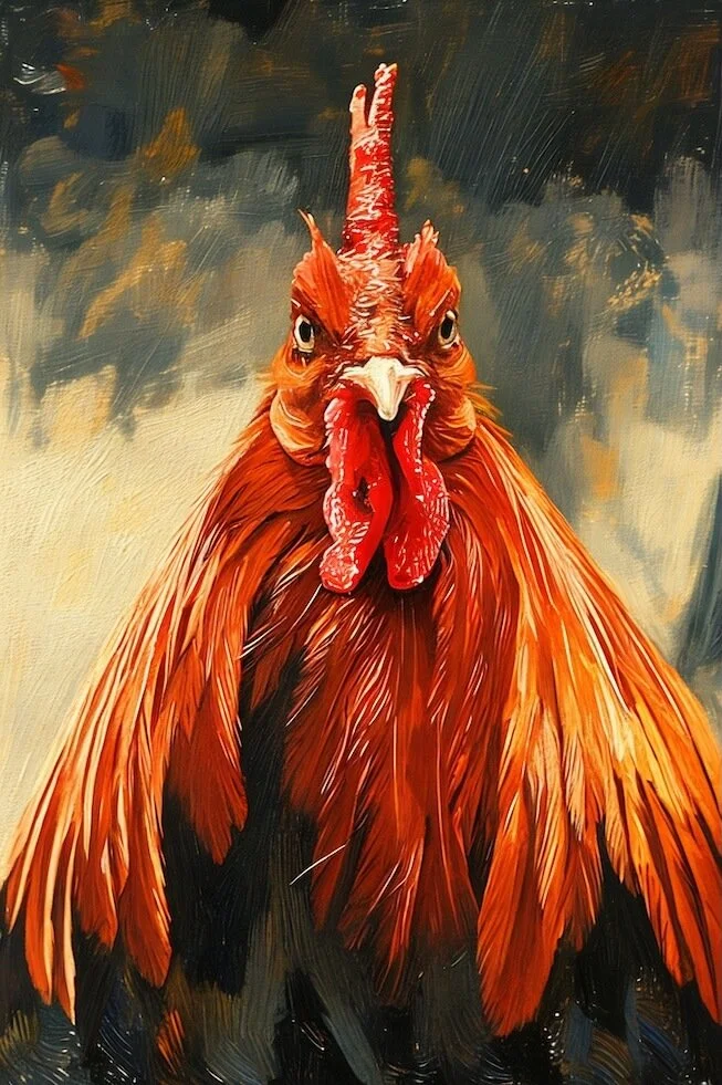 rooster oil art