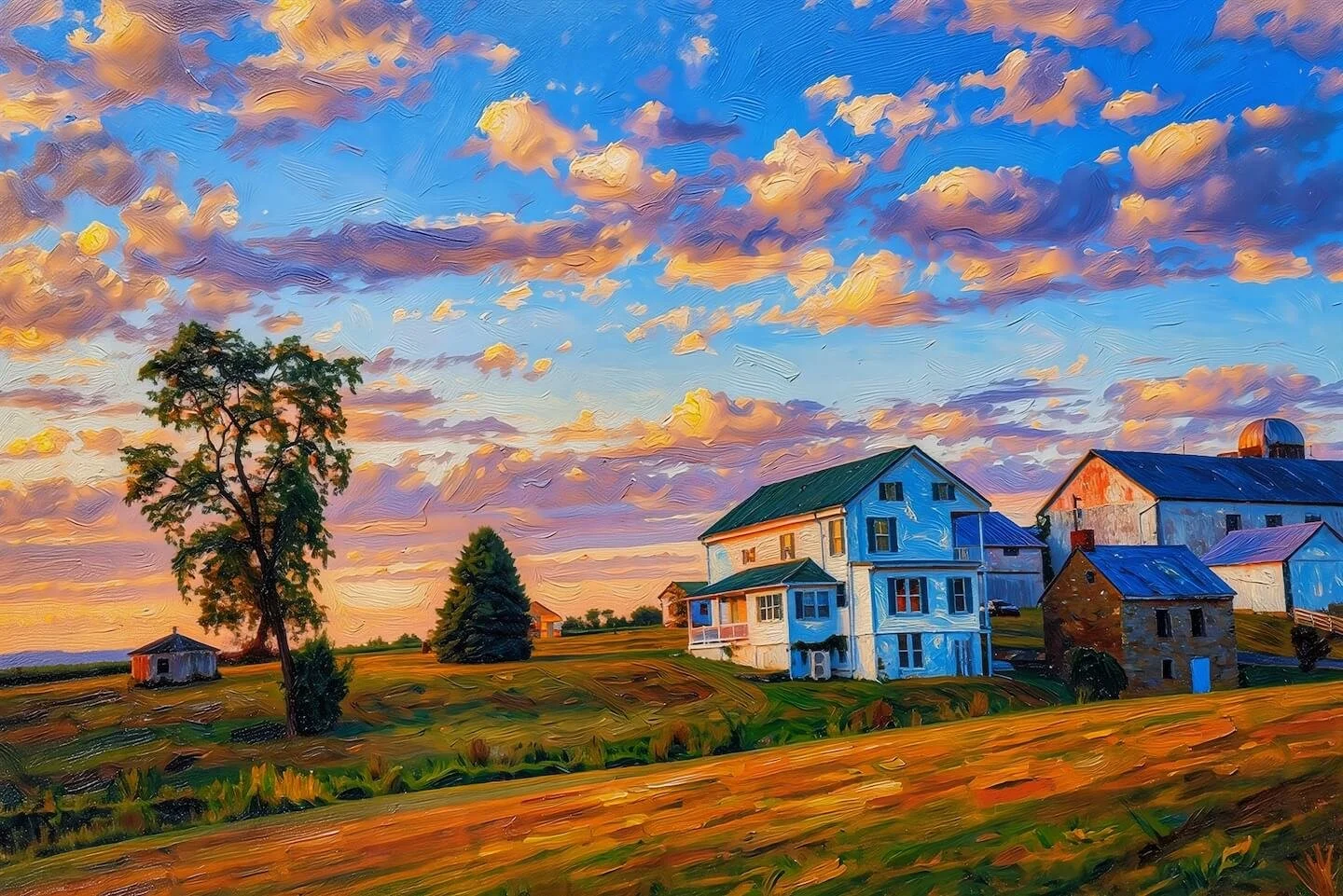 The Finished Canvas: Enhanced with thick, impressionistic brushwork to amplify the sunset's golden energy.