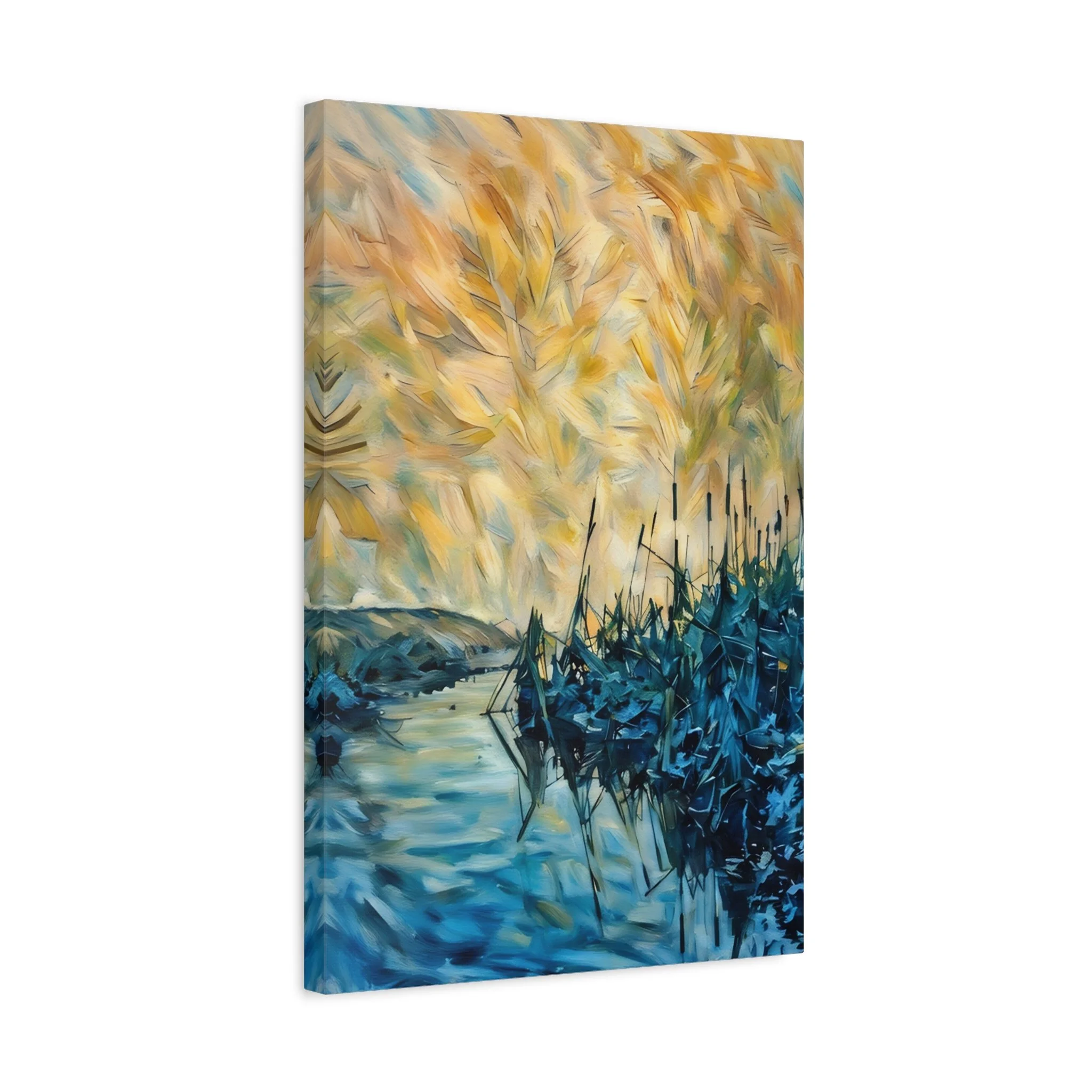 Amber Sky & Blue Reeds — Premium Gallery Wrap Canvas Print