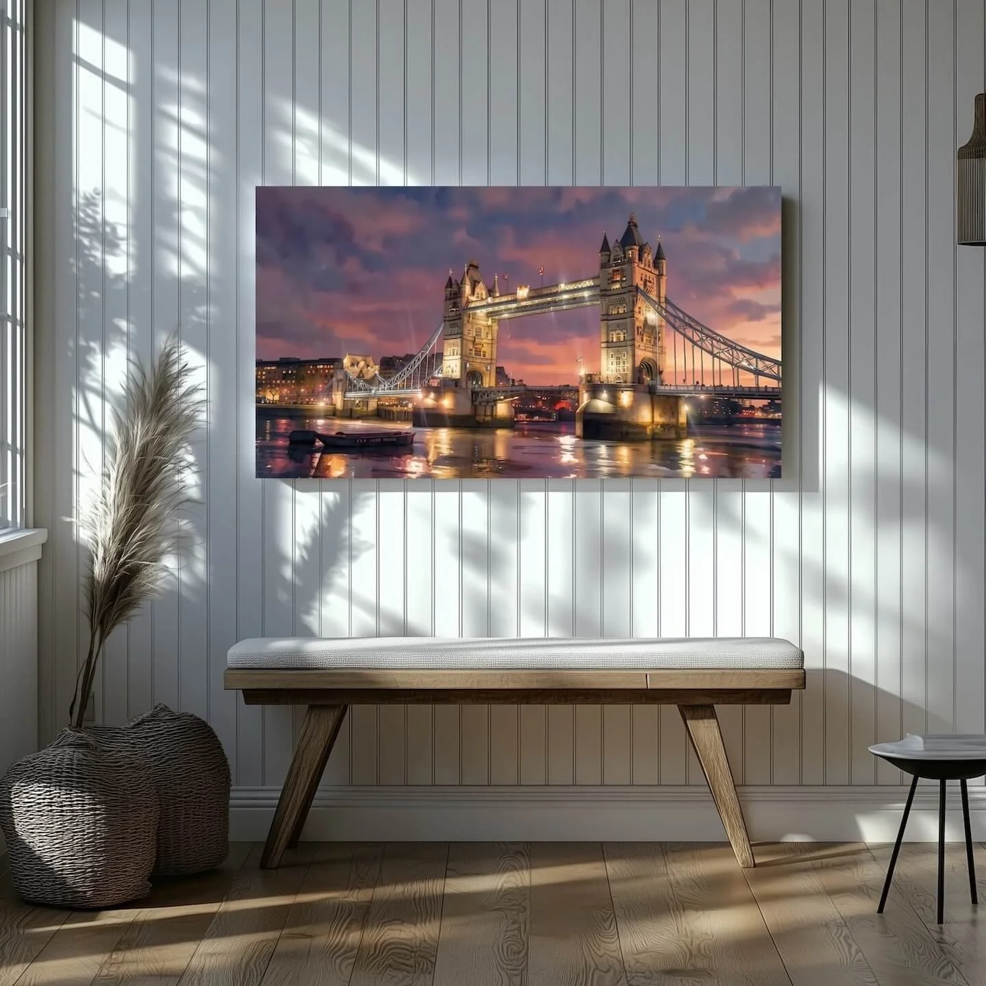 London Tower Bridge Twilight Serenade – Wide Gallery Wrap Canvas bench mu