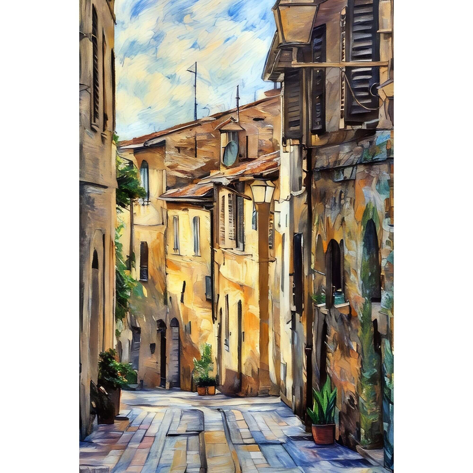 Impressionist Italian Street Oil Painting Print on Gallery Wrap Canvas