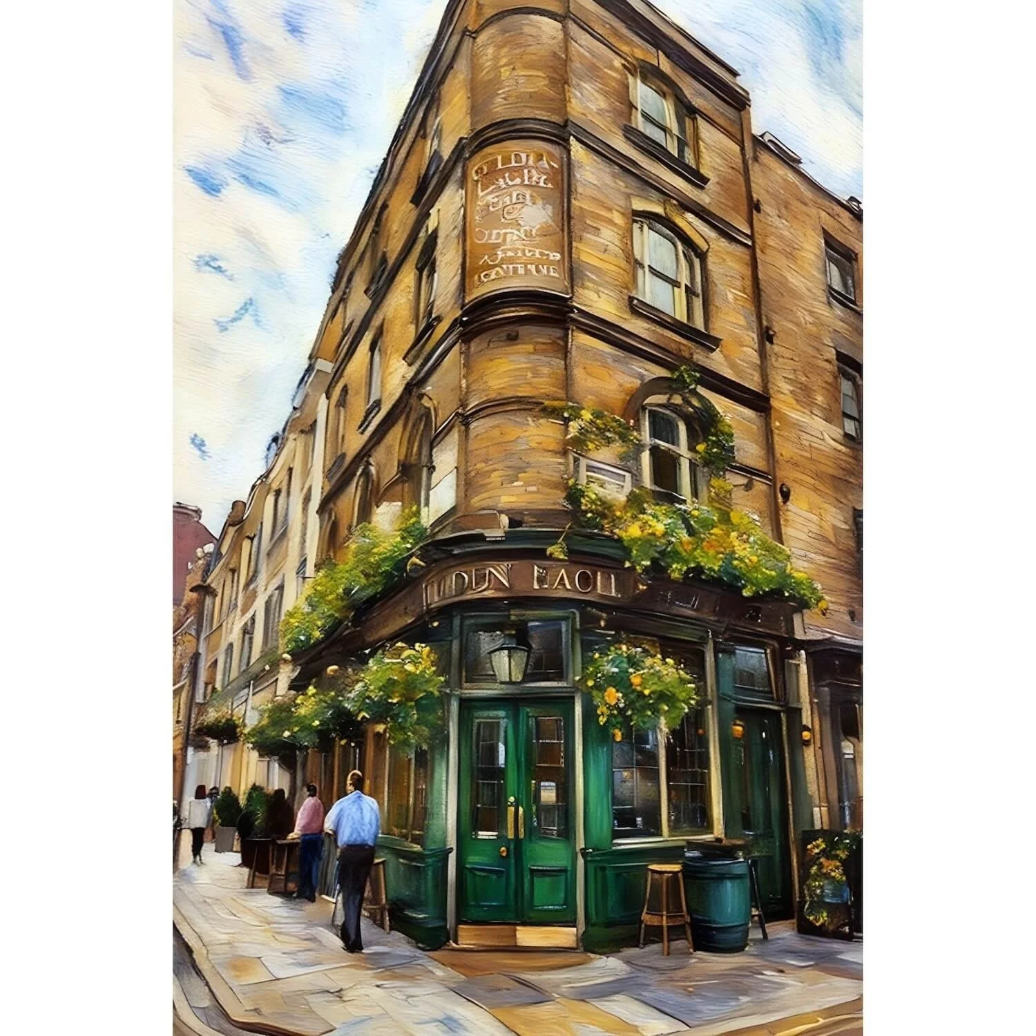 Cézanne-style oil conversion of the iconic Old Mitre Pub in London