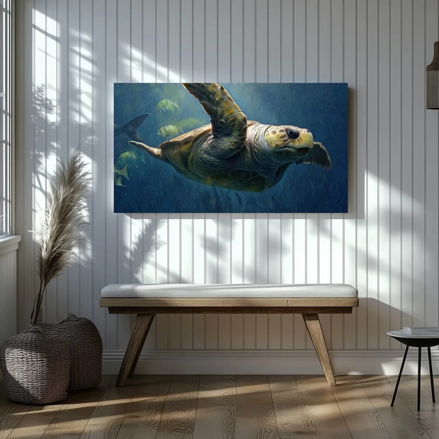 "Gliding Through the Shallows" – Virginia Beach Loggerhead Sea Turtle Stretched Gallery Canvas mu