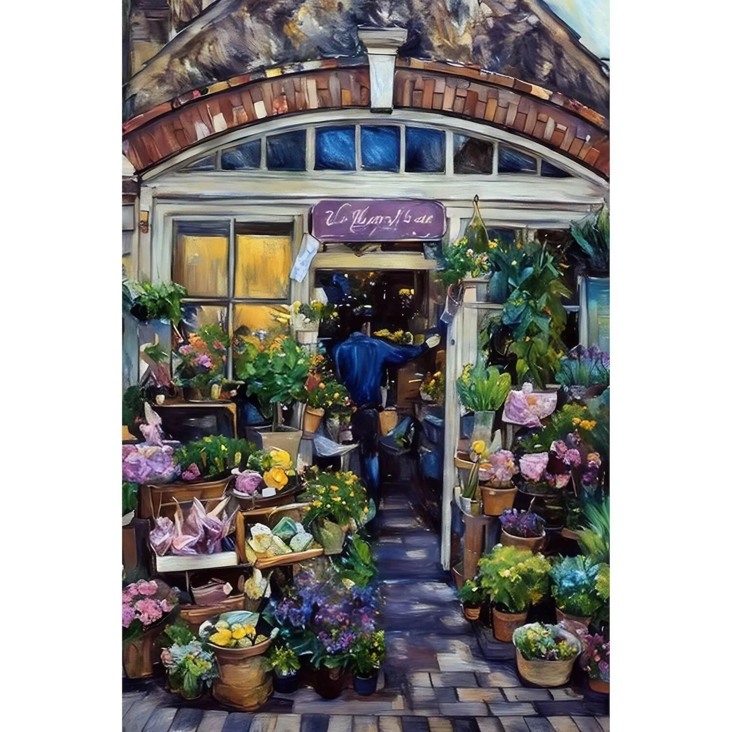 Greenwich flower shop oil-style canvas print