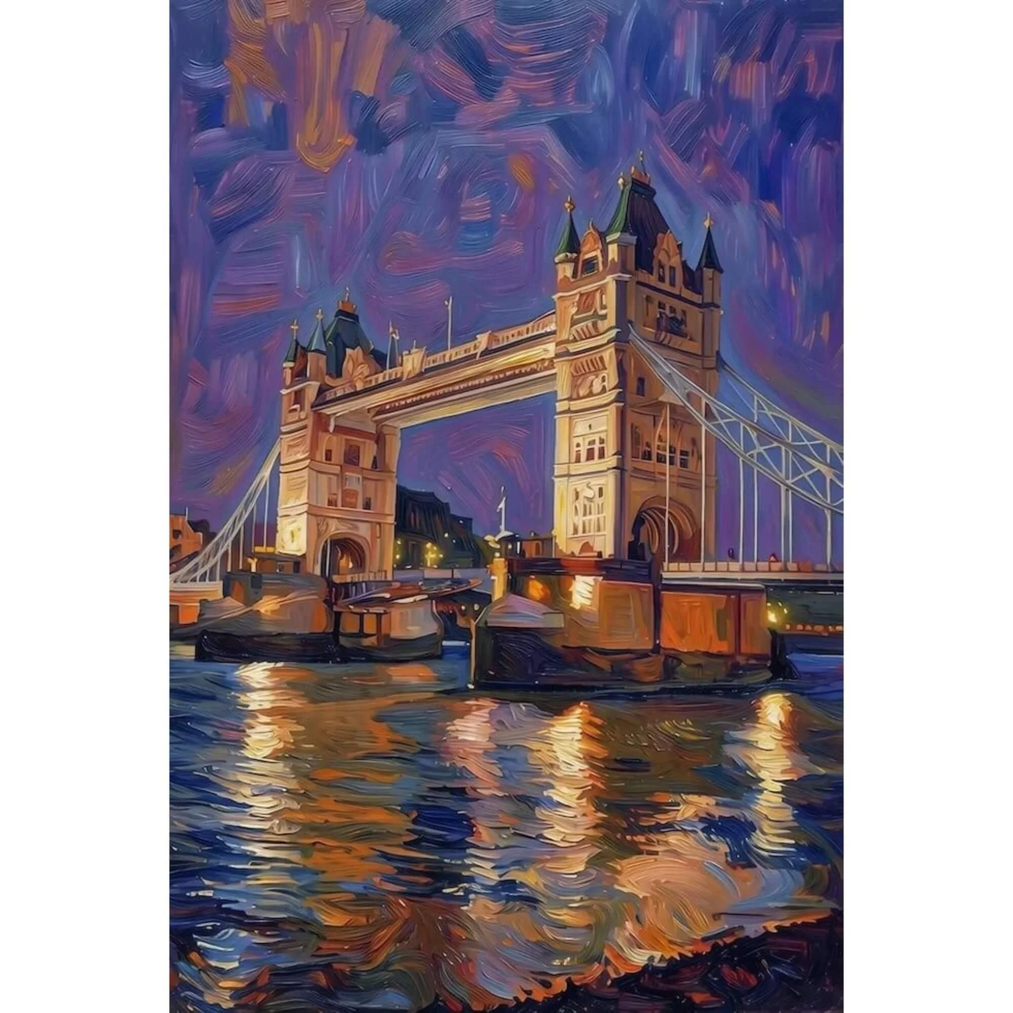 London Tower Bridge Impressionist Evening – Vertical Gallery Wrap Canvas