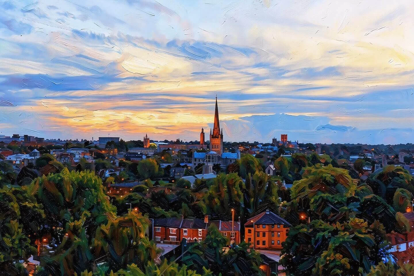 norwich catherdral overlook oil art