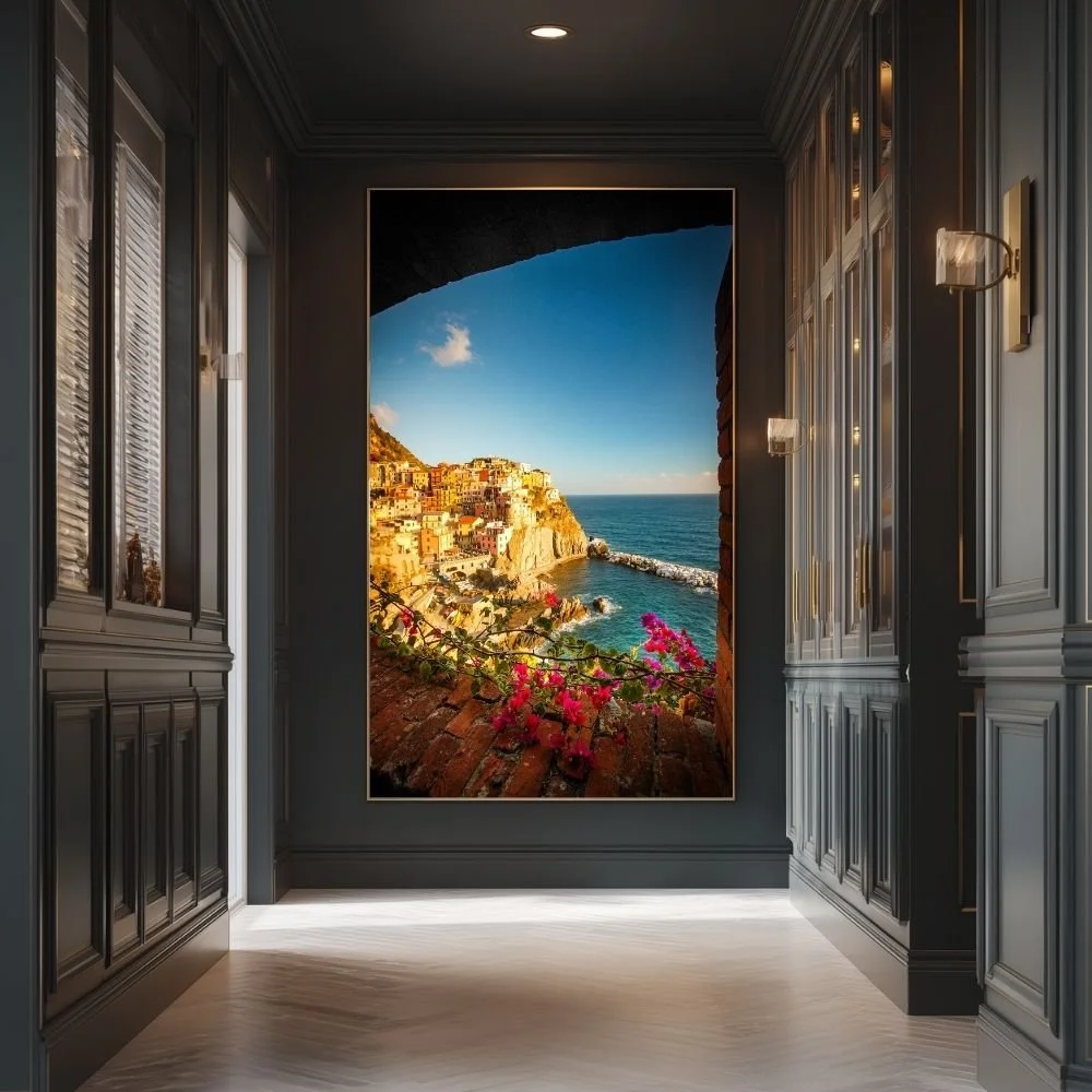 Manarola, Cinque Terre, Italy Fine Art — Coastal Sunset Window Print
