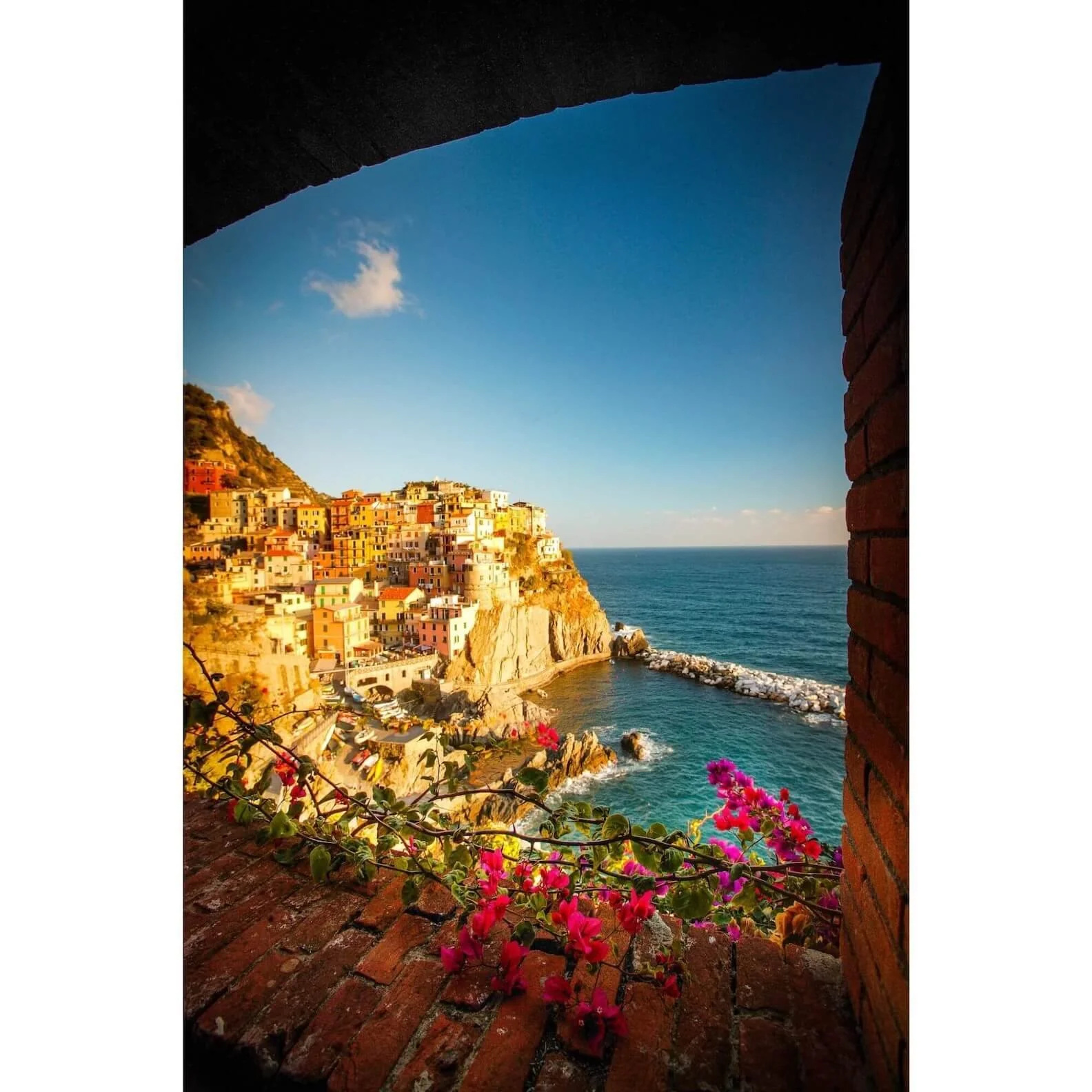 Manarola, Cinque Terre, Italy Fine Art — Coastal Sunset Window Print