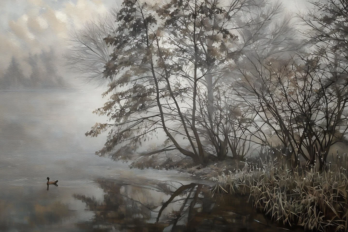 oil vintage duck on river print