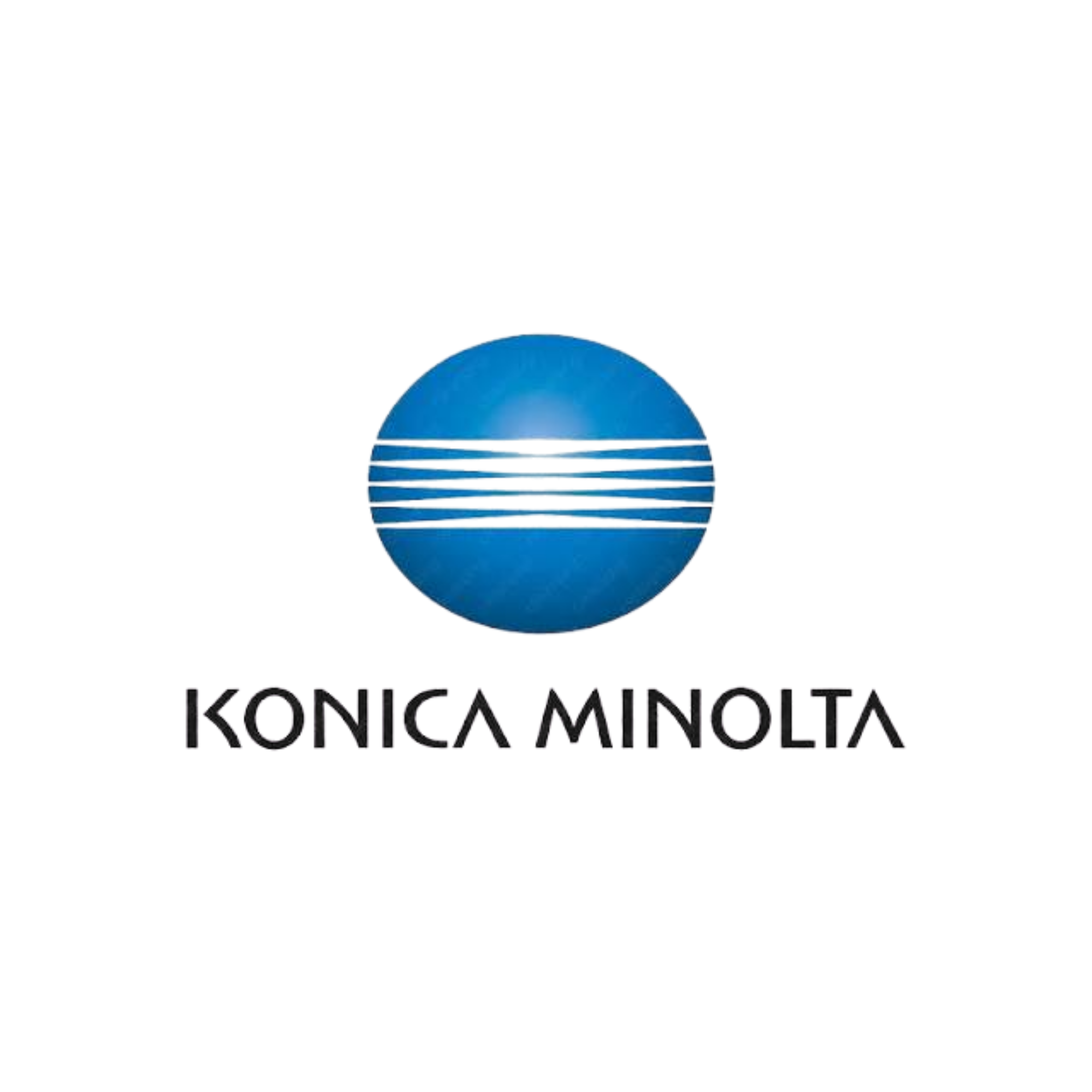 KONICA MINOLTA logo with blue and white circular emblem and black text on a white background.