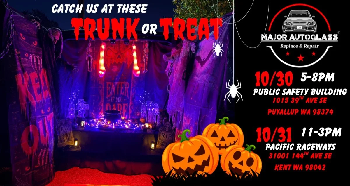 🎃👻 DOUBLE THE TRUNKS, DOUBLE THE TREATS! 👻🎃

Major AutoGlass is getting SPOOKY this Halloween! 🕷️🕸️

We&rsquo;ve been working hard on our haunted setup, and we can&rsquo;t wait for you to see it in person! Come say hello, check out our spooky v