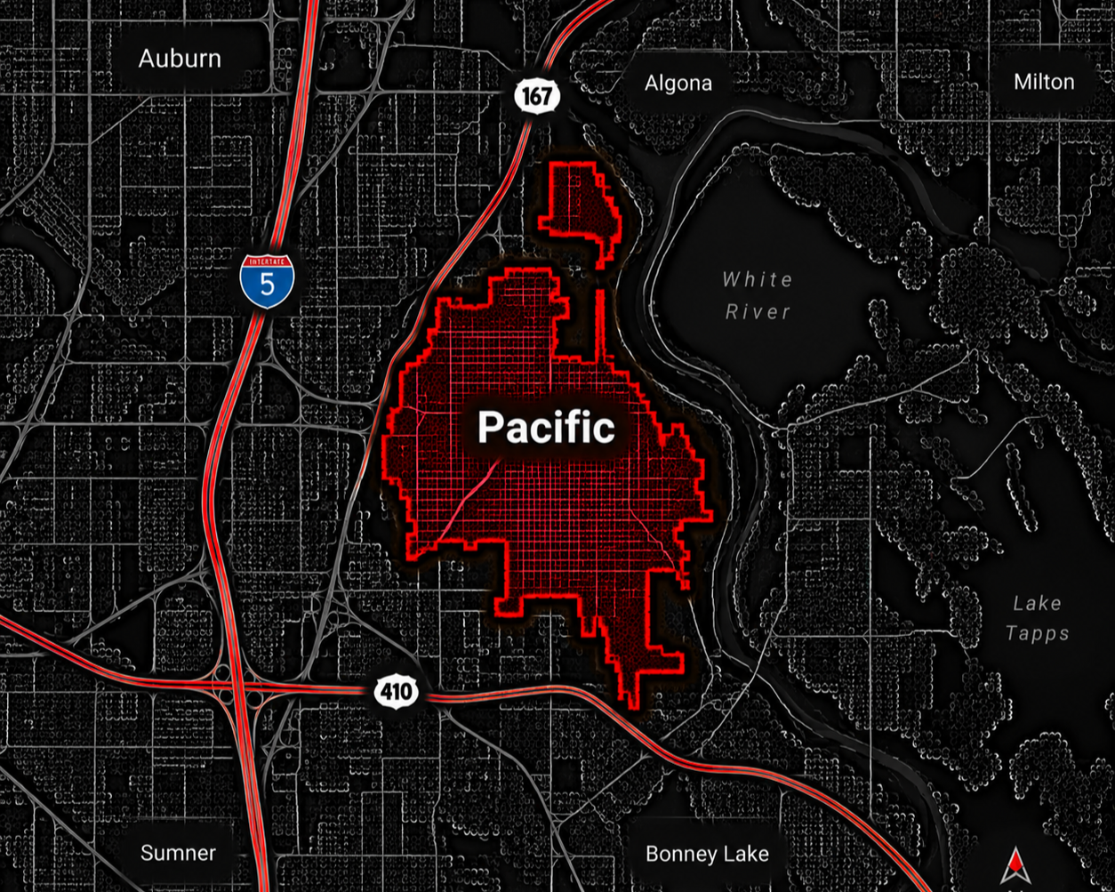 Major AutoGlass mobile auto glass service area map for Pacific, WA