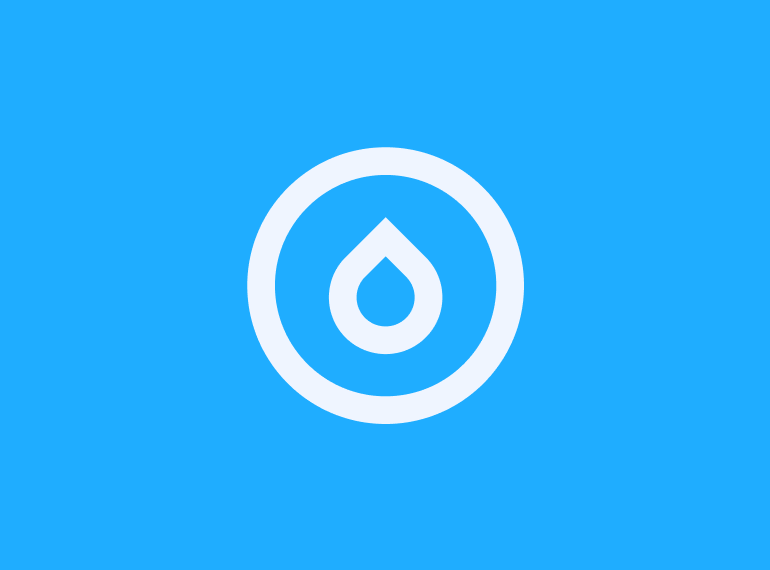 White droplet icon inside a circle on a blue background