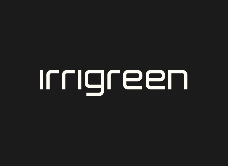 White Irigreen logo centered on a black background