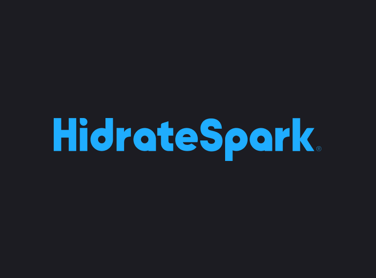HidrateSpark logo in bright blue on a dark background