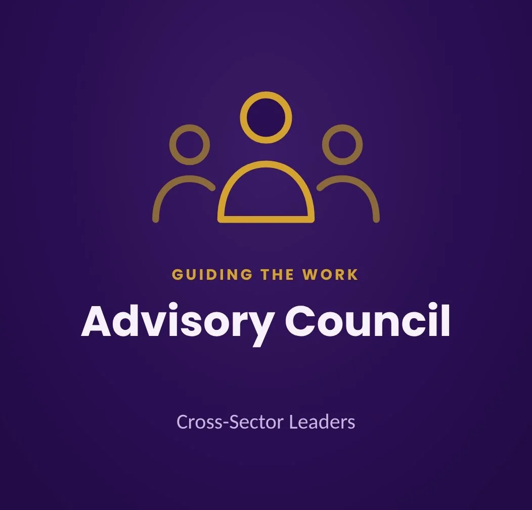 Advisory Council: cross-sector leaders guiding the work (icon of three people)