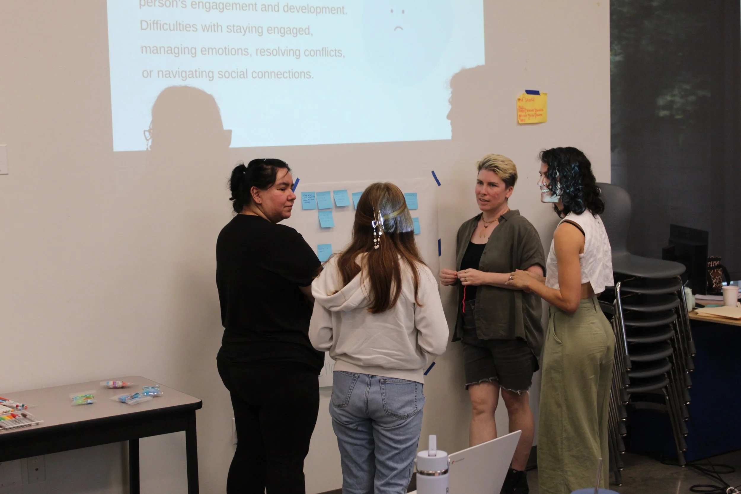 Literacy Liberators fellows meeting and talking in front of a projected presentation during paid fellowship training