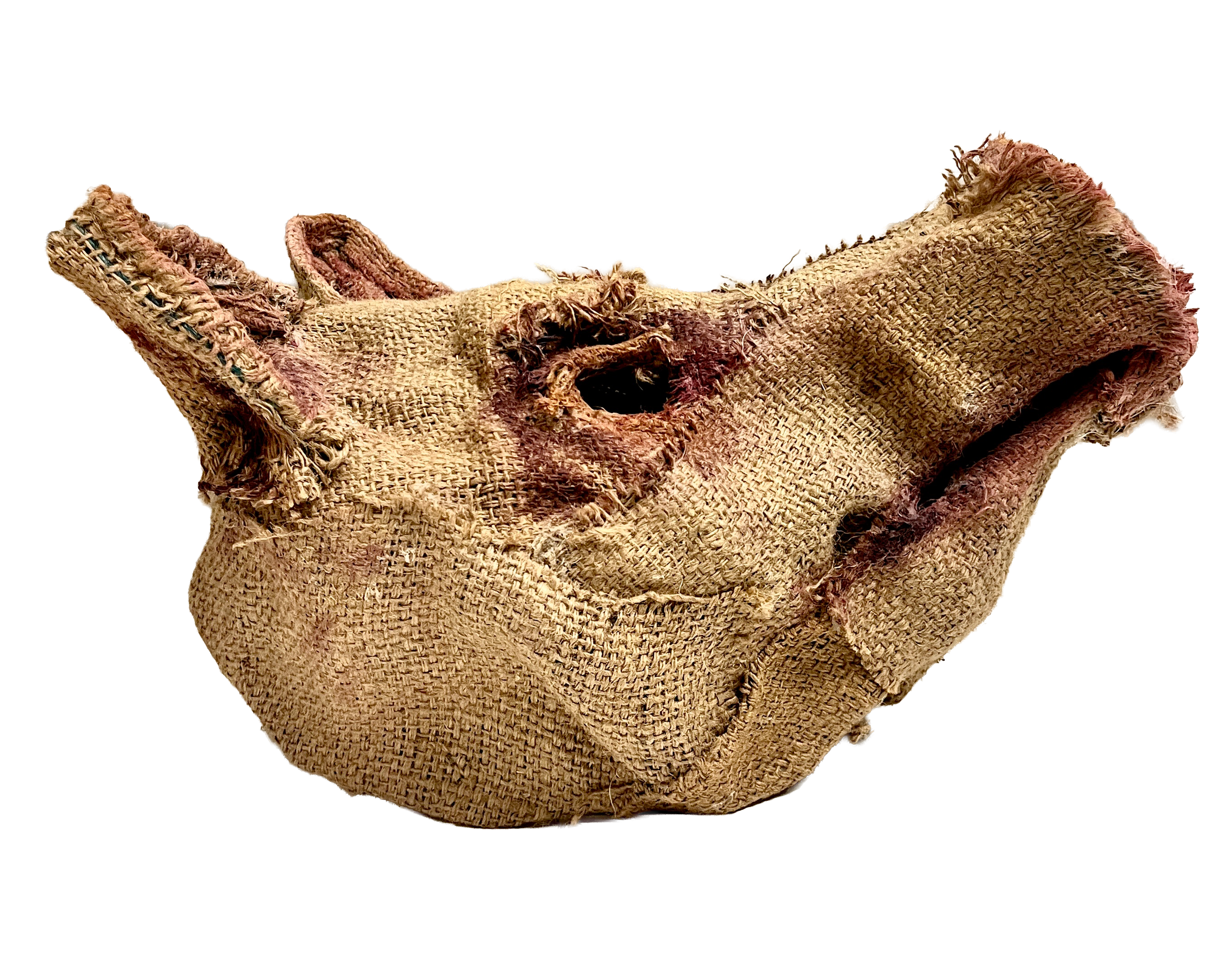 Pig Mask:
Coffee Bean Sack, wire, acrylic paint (2025)