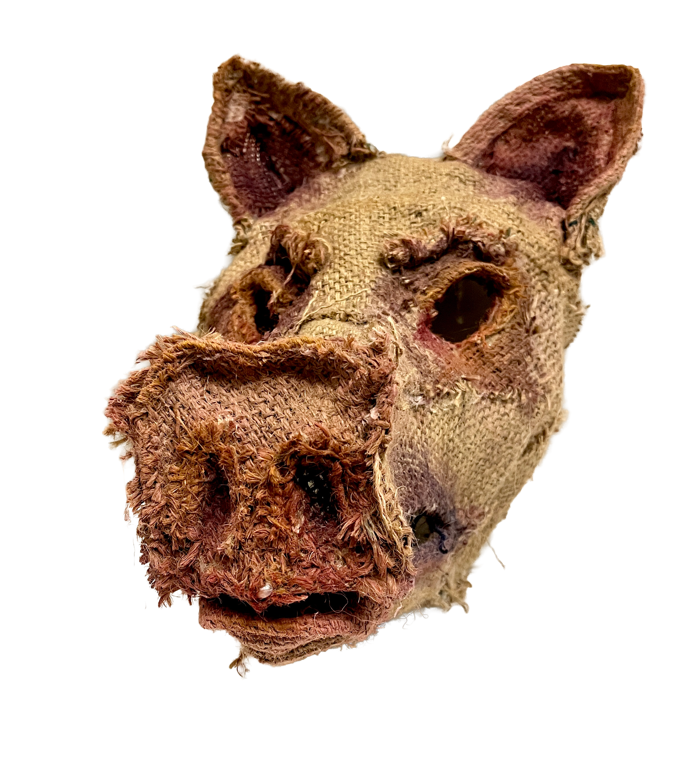 Pig Mask:
Coffee Bean Sack, wire, acrylic paint (2025)