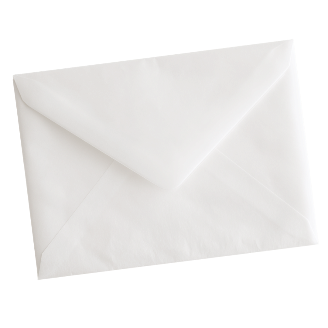 Blank white envelope with a triangular flap on a black background.