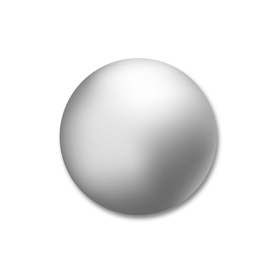 A grayscale digital rendering of a sphere with smooth shading, set against a black background.