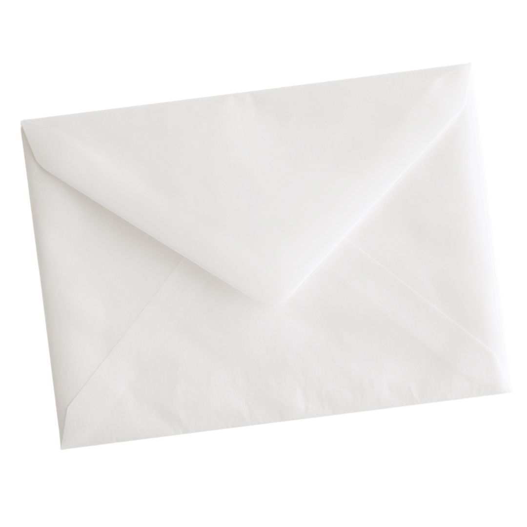 A plain white paper envelope with a triangular flap