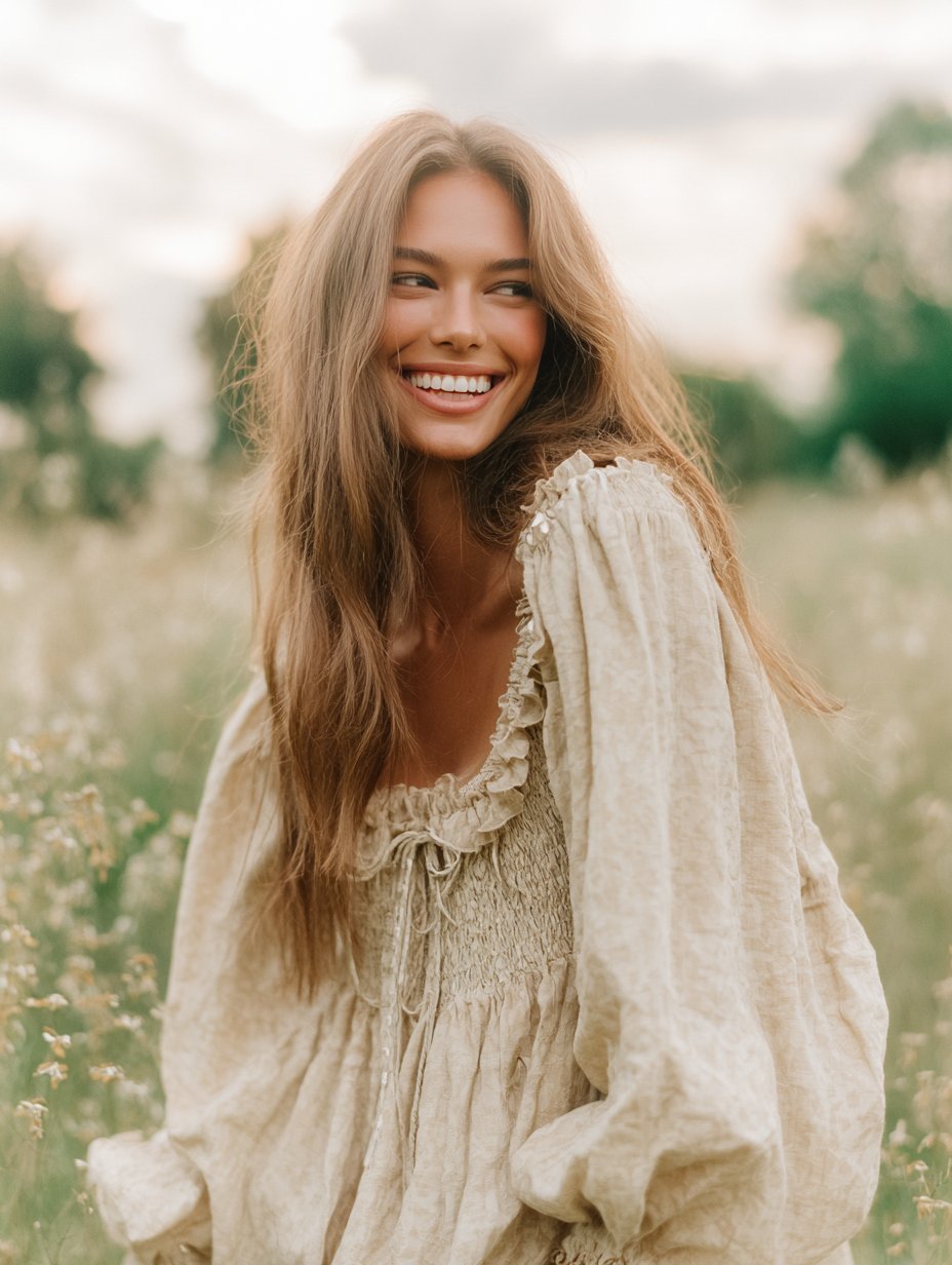 Smiling woman in a sunny meadow, feeling like herself again