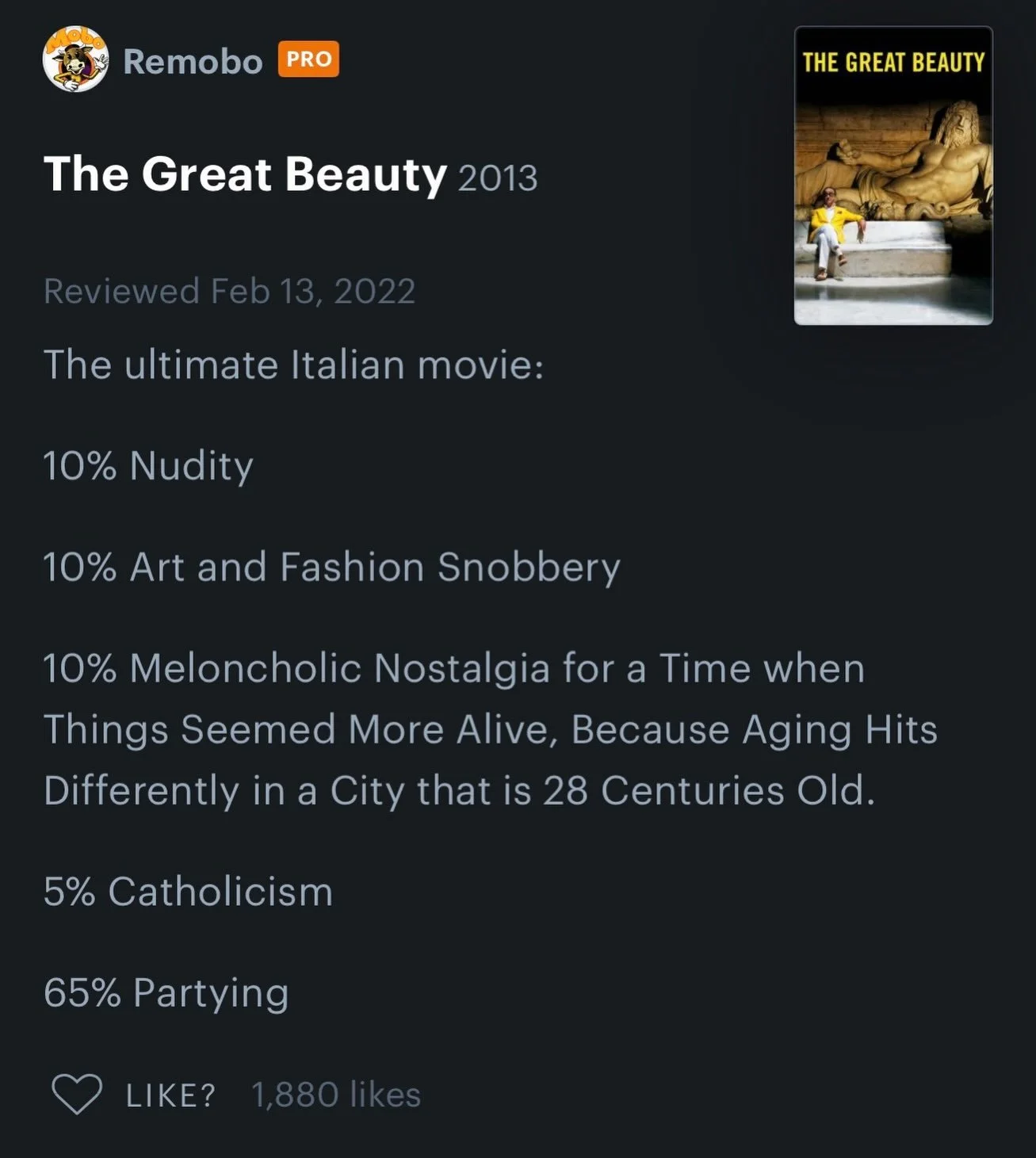The perfect ratio. This Saturday only.

Tickets at cinemaecclesia.com. Link in bio.

#thegreatbeauty #criterioncollection #filmscreening #minneapolis #italian