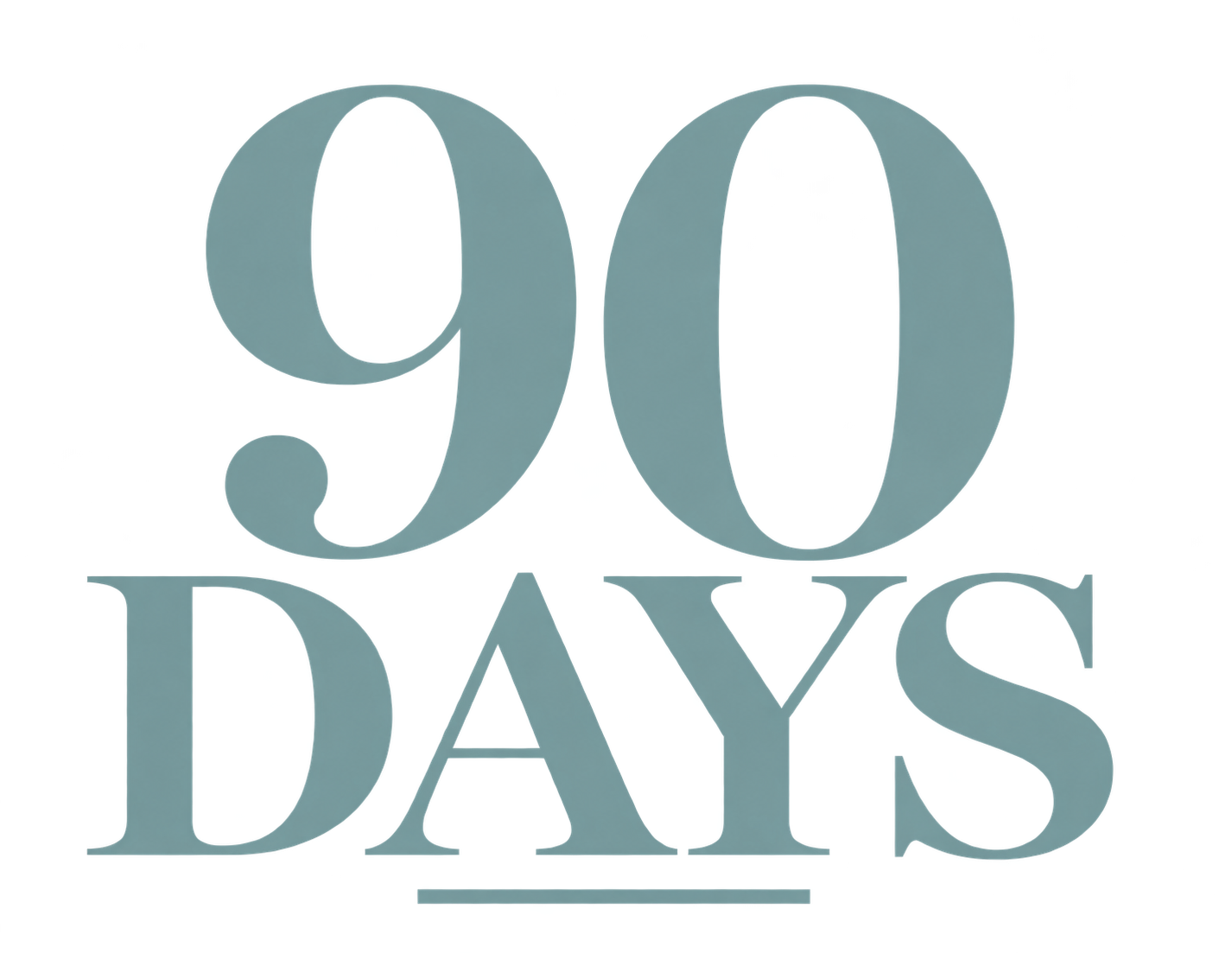 Silver 3D text that reads "90 DAYS" with a stylized font.