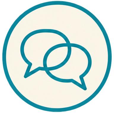 Two overlapping speech bubbles in a circle