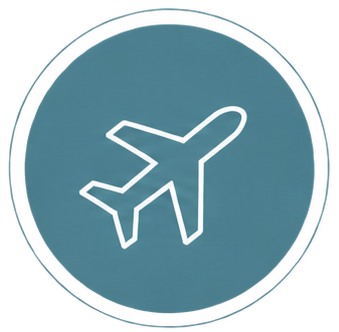 Icon of an airplane inside a blue circular border.