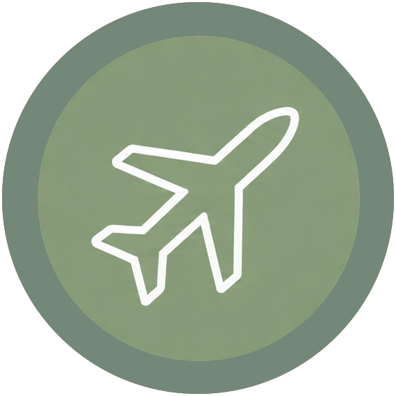 Icon of an airplane inside a green circle.