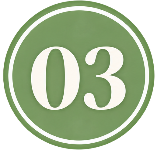 Green circular sign with the number '03' in white text inside.