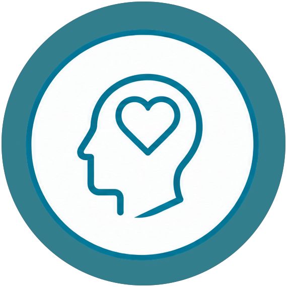 Icon of a human head with a heart inside, representing mental health or emotional well-being.