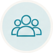 Icon of three stylized human figures in blue, representing a group or community.